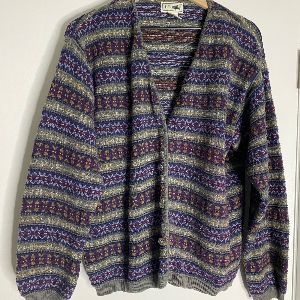 L.L. Bean Men's Cardigan in Blue, Purple, and Gold